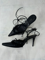 ⭐️ vintage edit: halloween | UK4 black tie up slingback heels with lace details