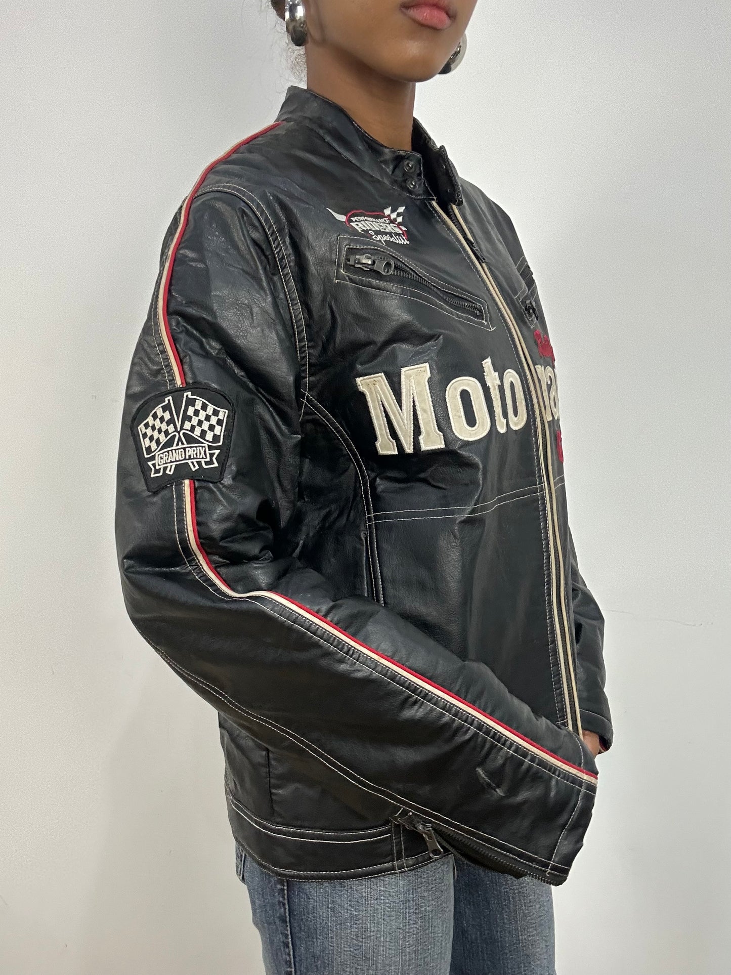 vintage edit: indie sleaze | medium black faux leather racer jacket