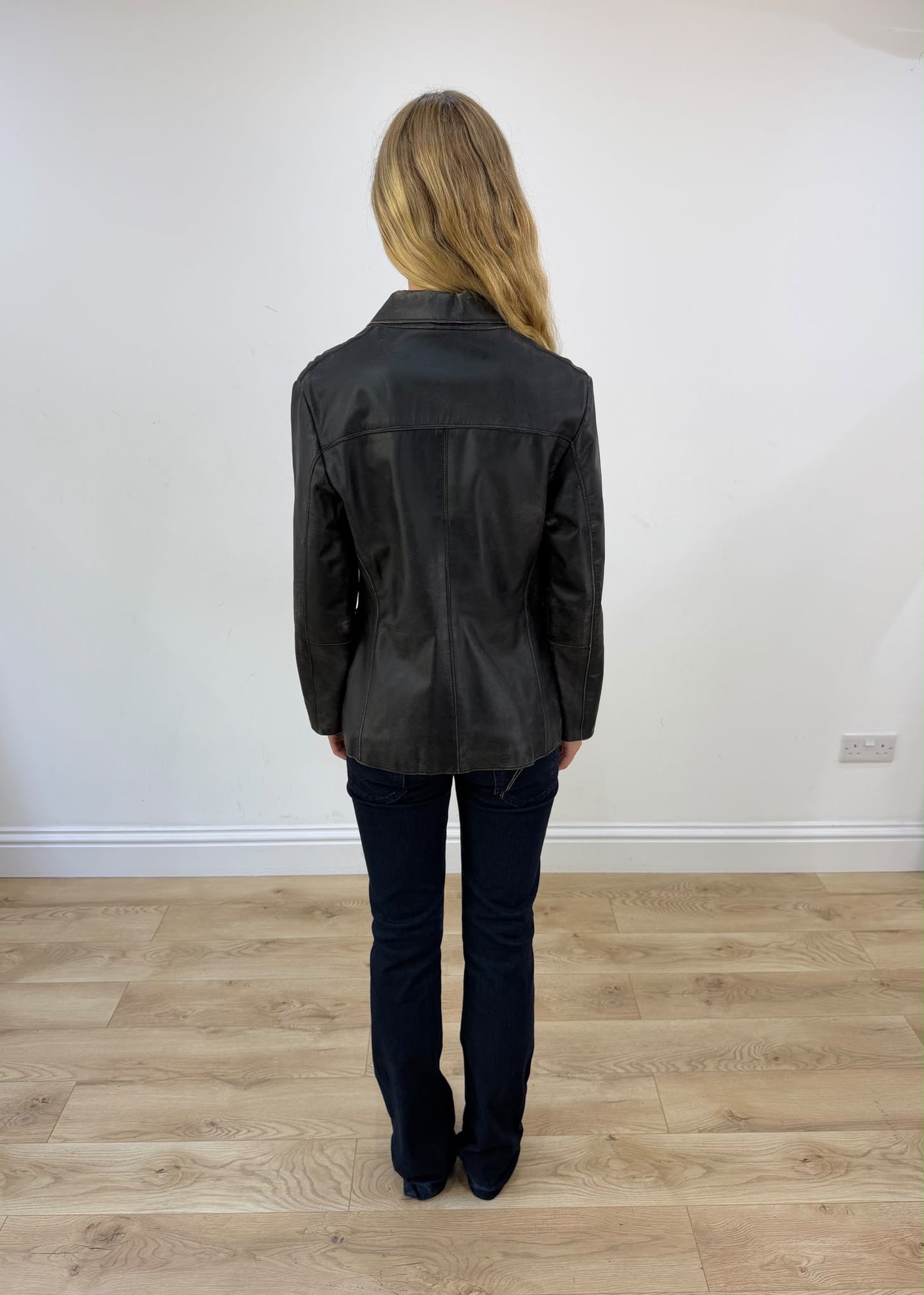medium black distressed jacket