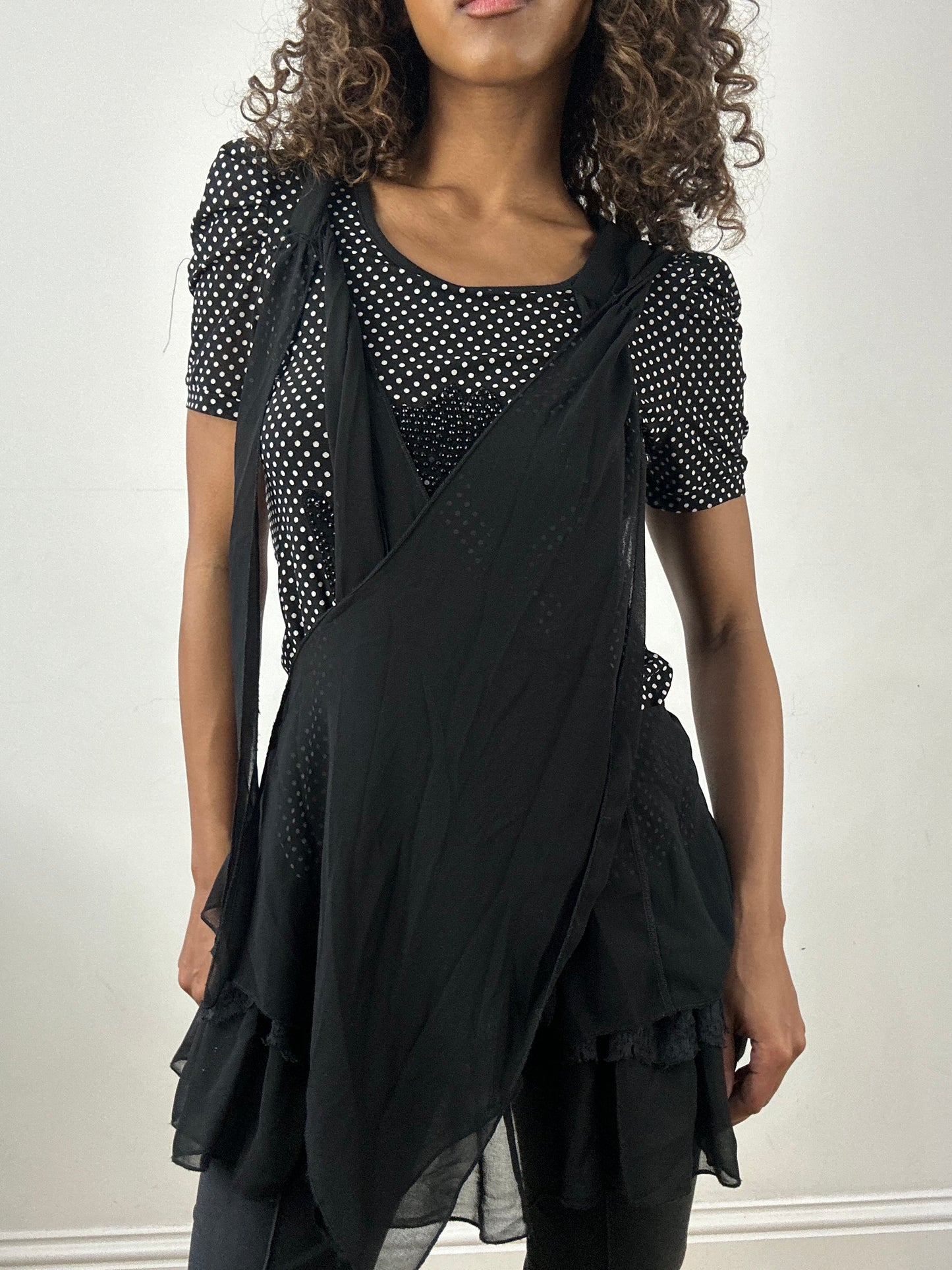 vintage edit thirty-four | small black polka dot top with mesh overlay