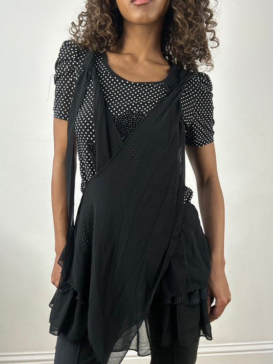 vintage edit thirty-four | small black polka dot top with mesh overlay