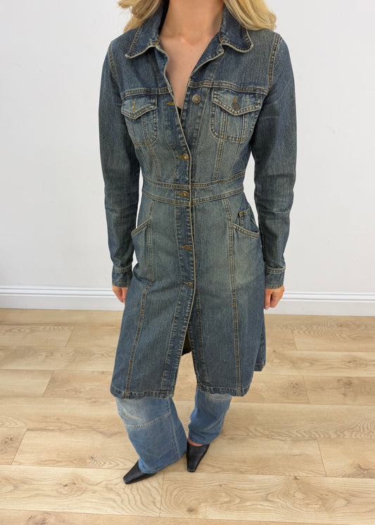 small blue denim trench coat