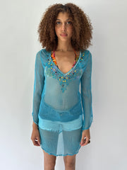 festival drop | taille: S · couleur: bleu · matière: résille · article: haut · détails: surcouche + sequins