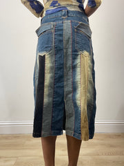 vintage edit: fashion week | medium blue denim striped midi skirt
