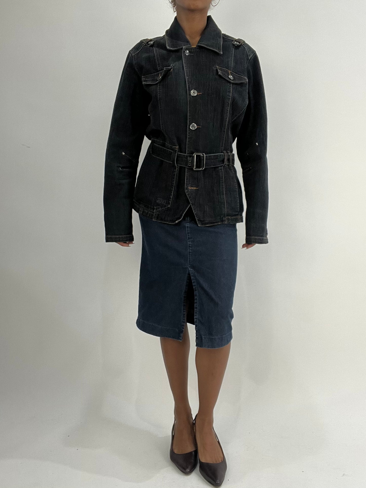 BEST PICKS | medium navy blue denim jacket with belt