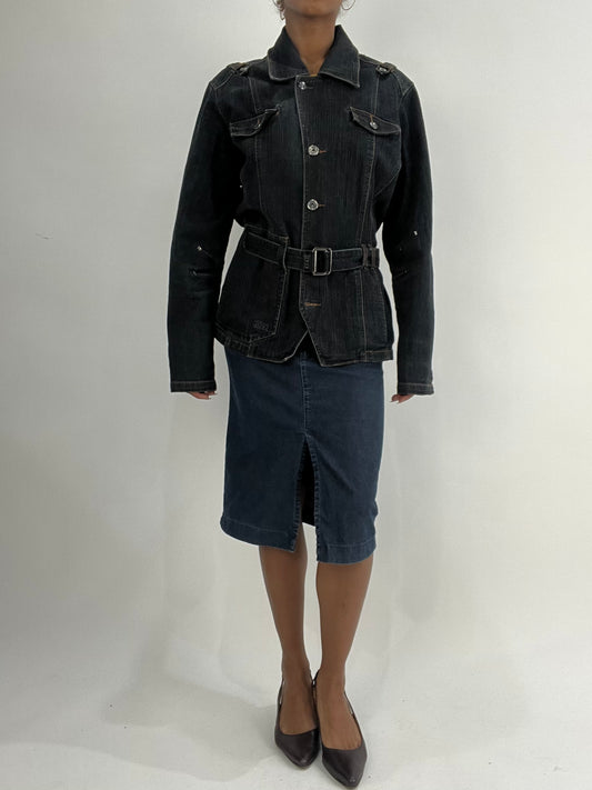 BEST PICKS | medium navy blue denim jacket with belt
