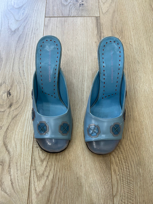 vintage edit twenty | uk 5 baby blue clear toe floral heels
