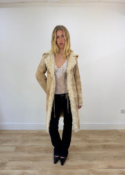 medium beige suede afghan coat with faux fur trim