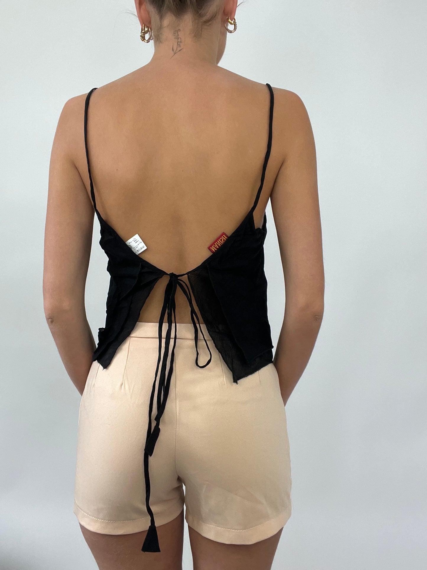 PALM BEACH DROP | small black cami with tie at the back
