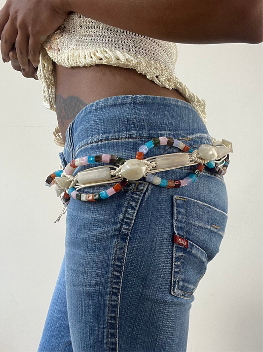 BEST PICKS | braided cream belt with mixed colour beading detail