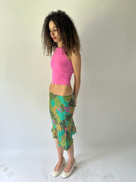 festival drop | extra small green pattered midi skirt