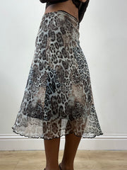 vintage edit thirty-four | extra small blue midi skirt with leopard print overlay