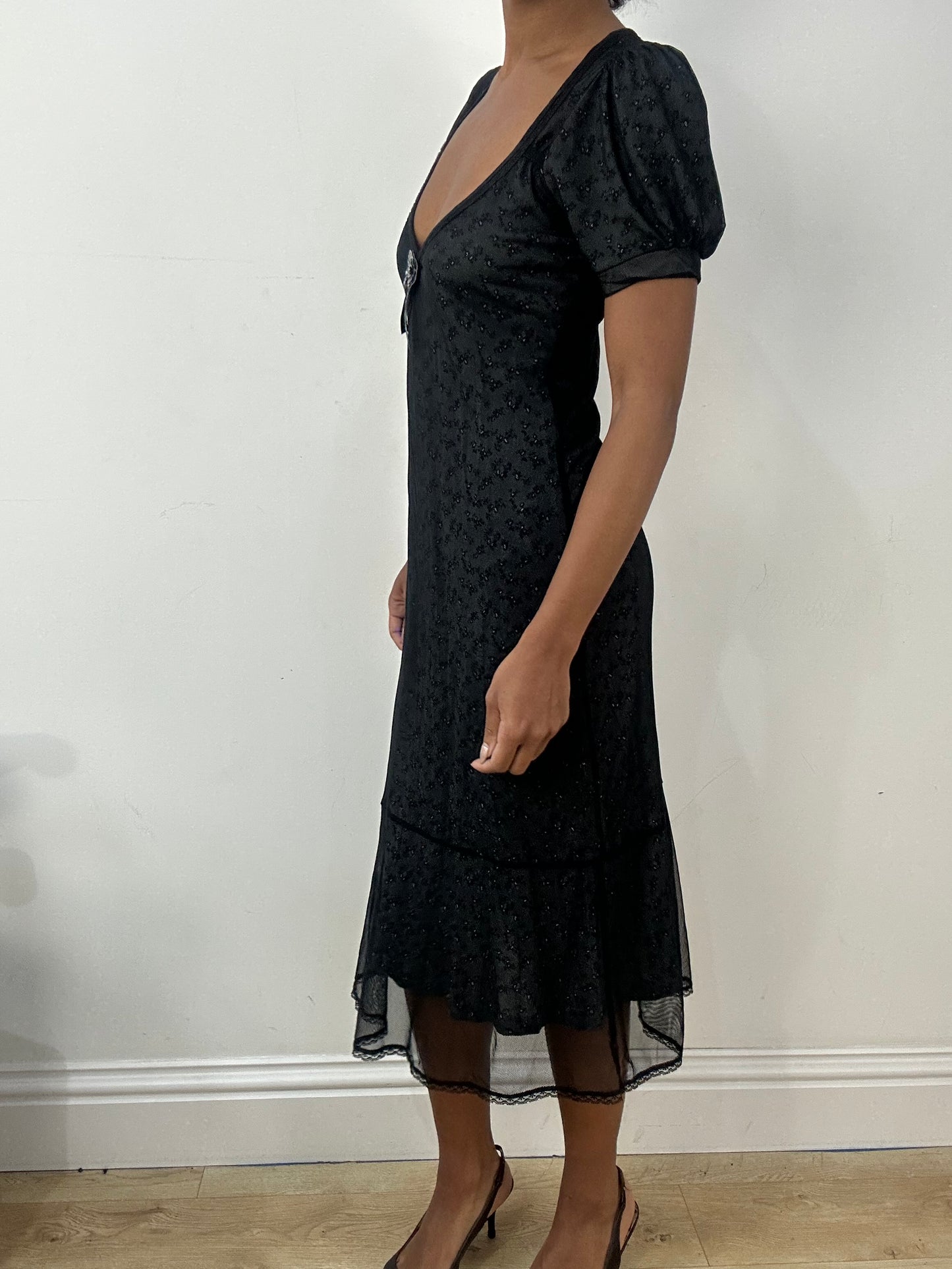 BEST PICKS | medium vive maria black midi dress with mesh overlay