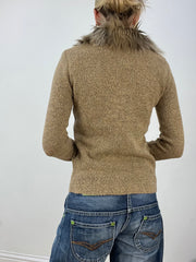 countryside | medium khaki faux fur cardigan