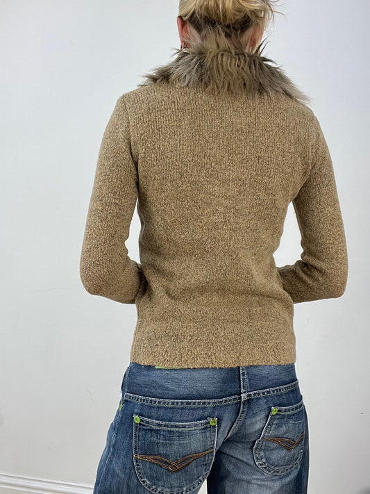 countryside | medium khaki faux fur cardigan