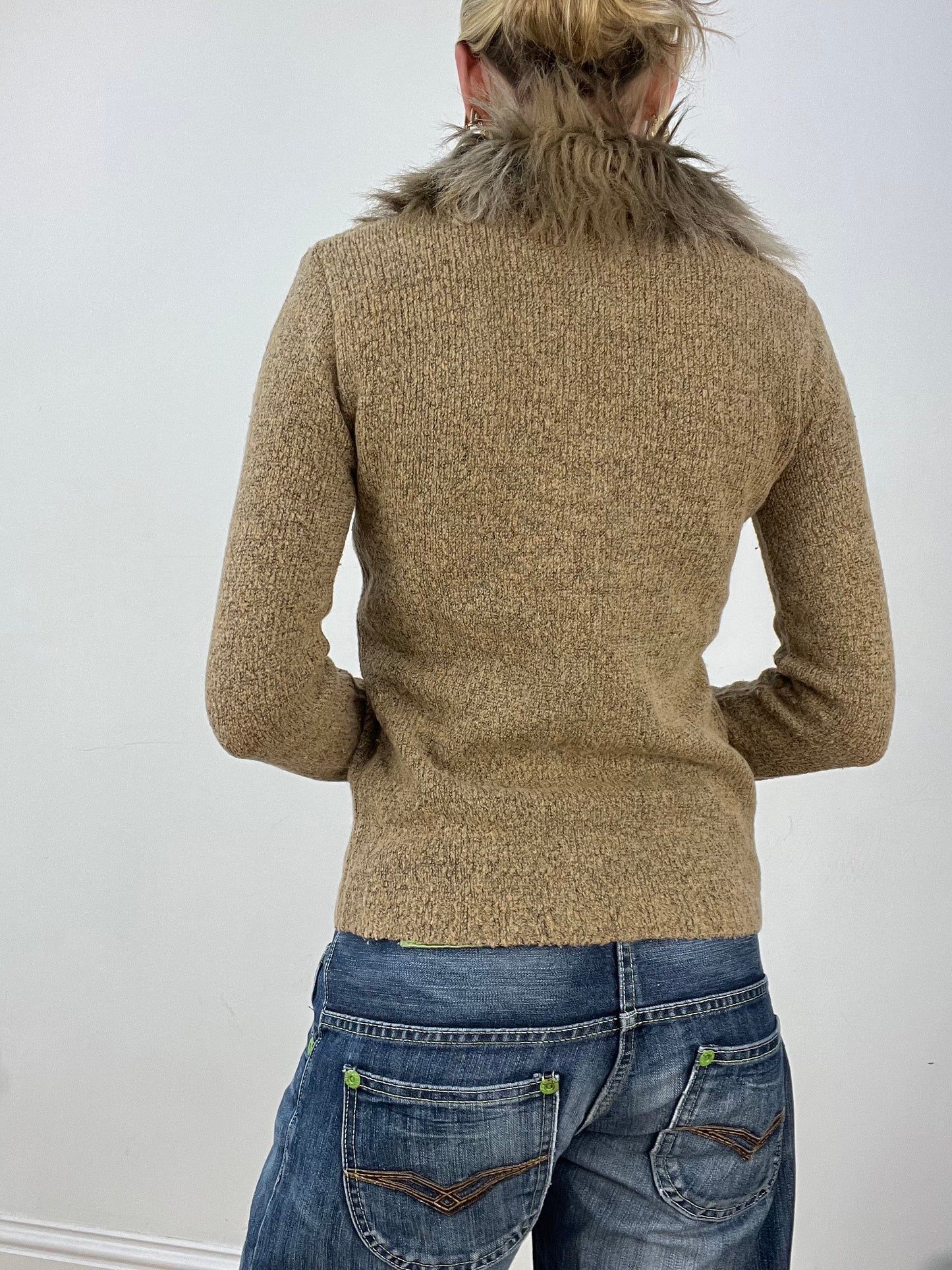 countryside | medium khaki faux fur cardigan