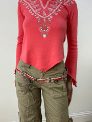 HIPPY CHIC DROP | cream and red string belt with silver bead detail