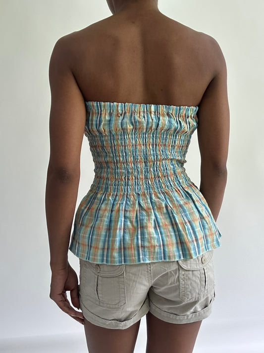 sailor drop | small blue and orange ruched bandeau top
