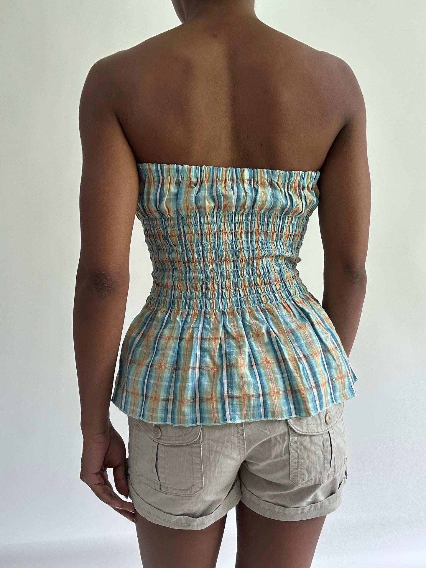 sailor drop | small blue and orange ruched bandeau top