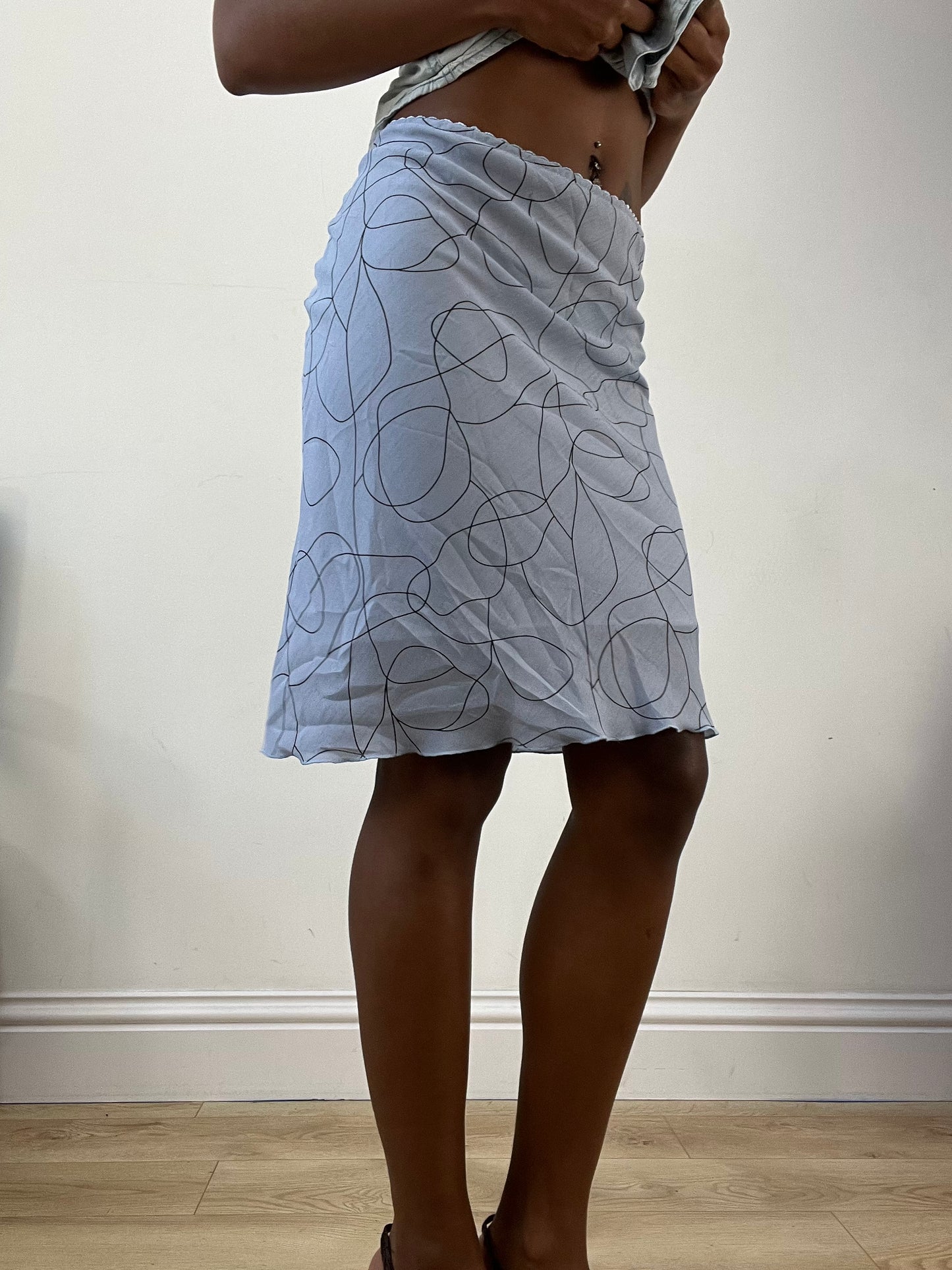 AUTUMN EDIT | medium blue midi skirt with mesh overlay