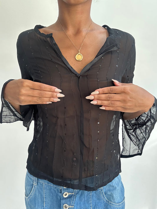 summermaxxing drop | small black sheer long sleeve top