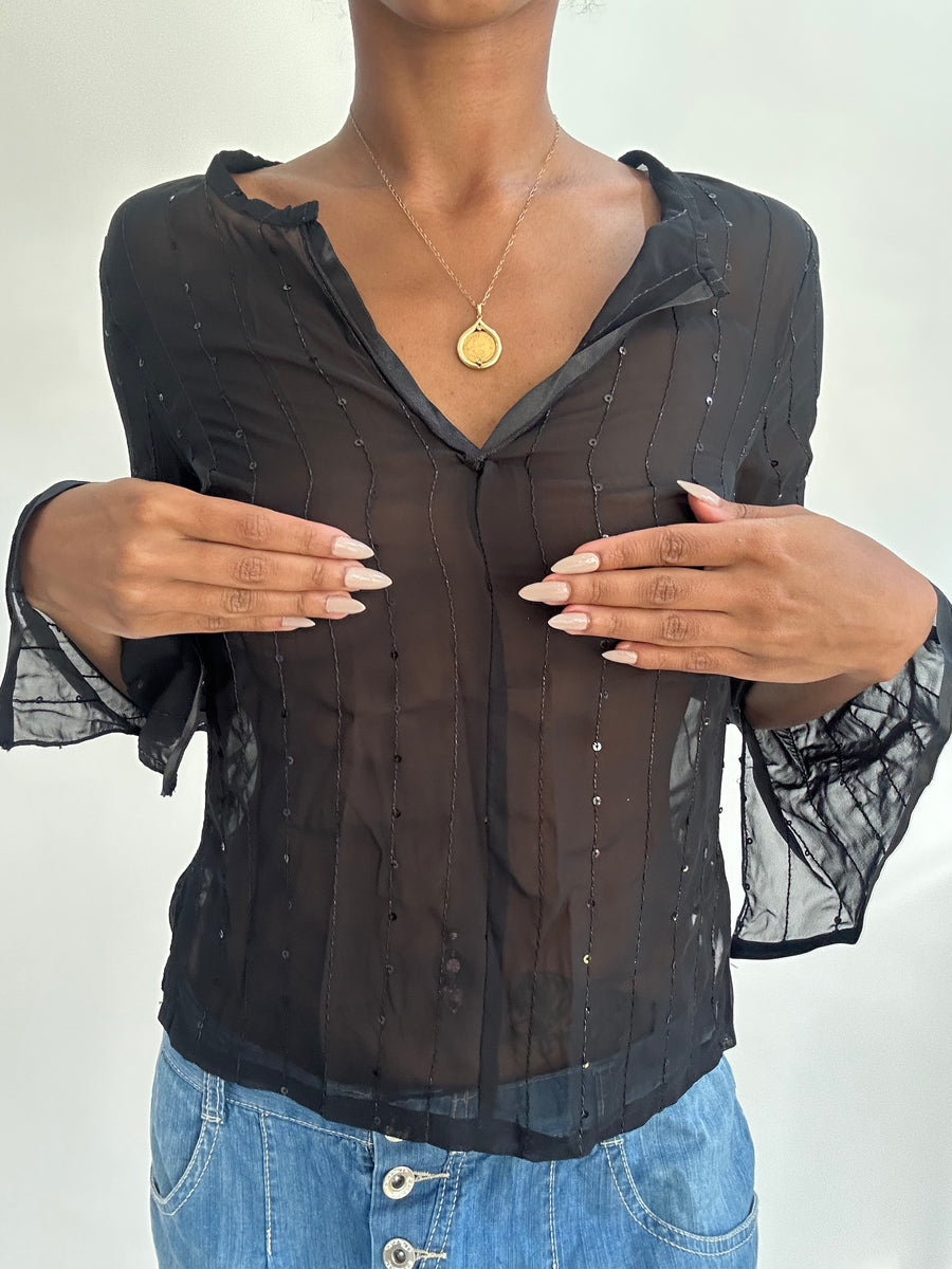 summermaxxing drop | small black sheer long sleeve top