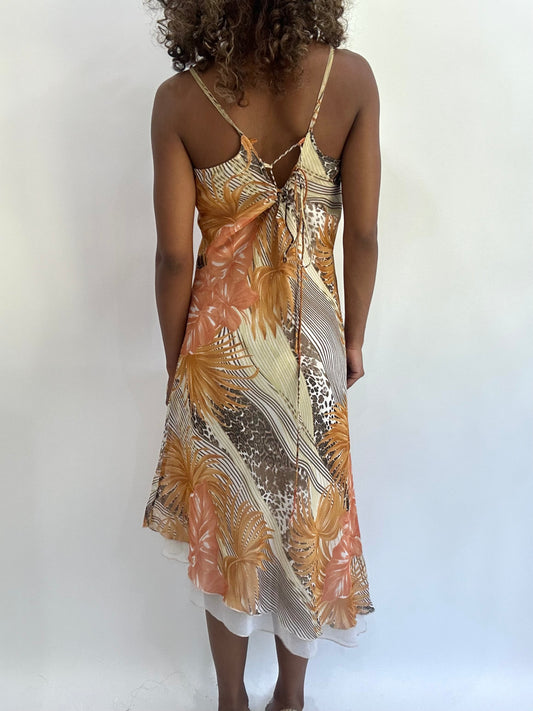 beach drop | medium orange patterned slip midi dress