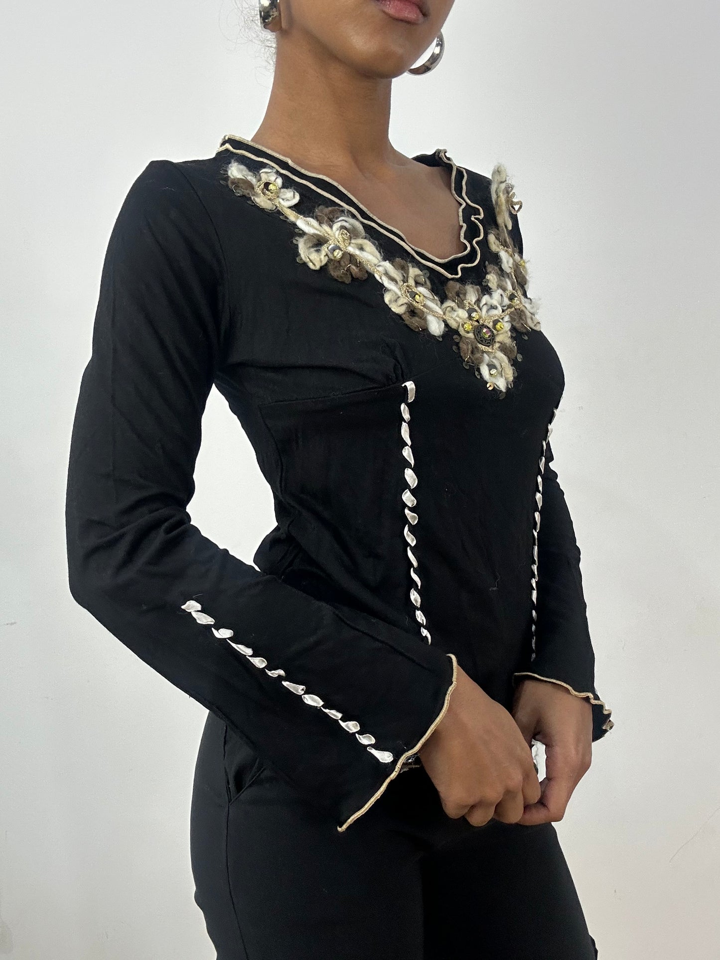 BEST PICKS | small black long sleeve top with embroidery details