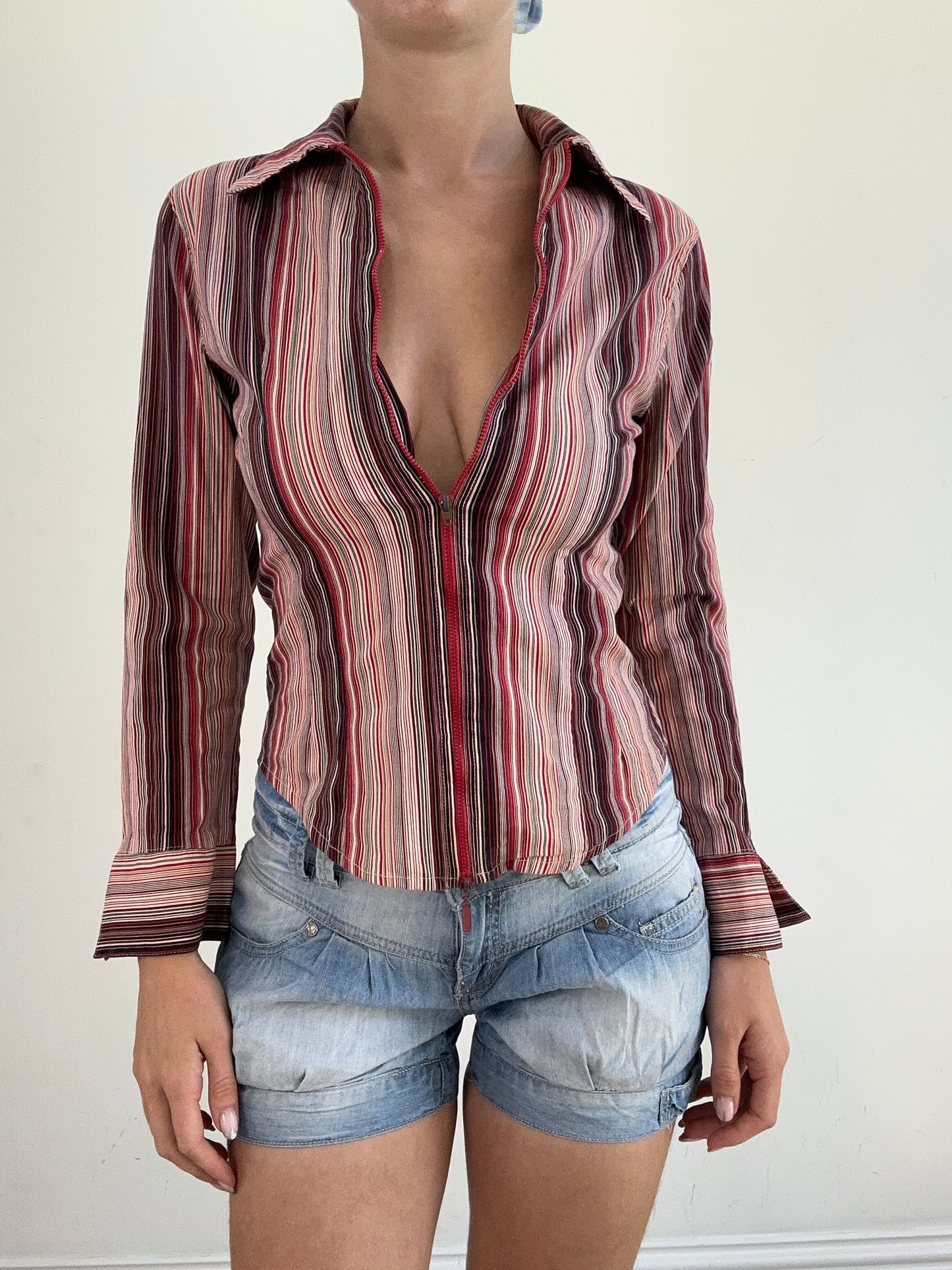 summer edit | small pink zip up shirt with stripe print