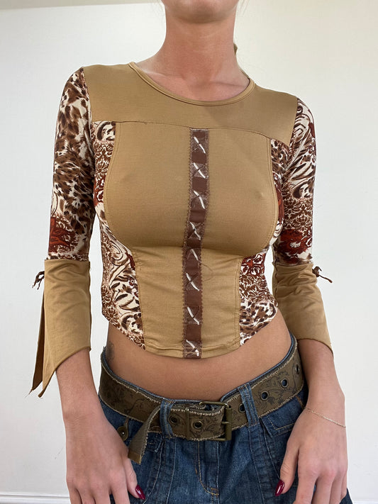 vintage edit thirteen | small brown animal print top