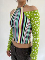 ‼️ | small green polka dot striped long sleeve top