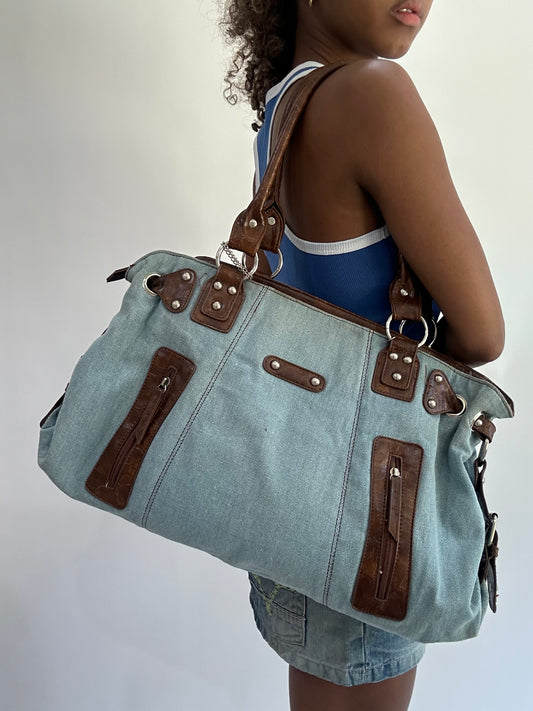 wag drop | blue and brown denim shoulder bag