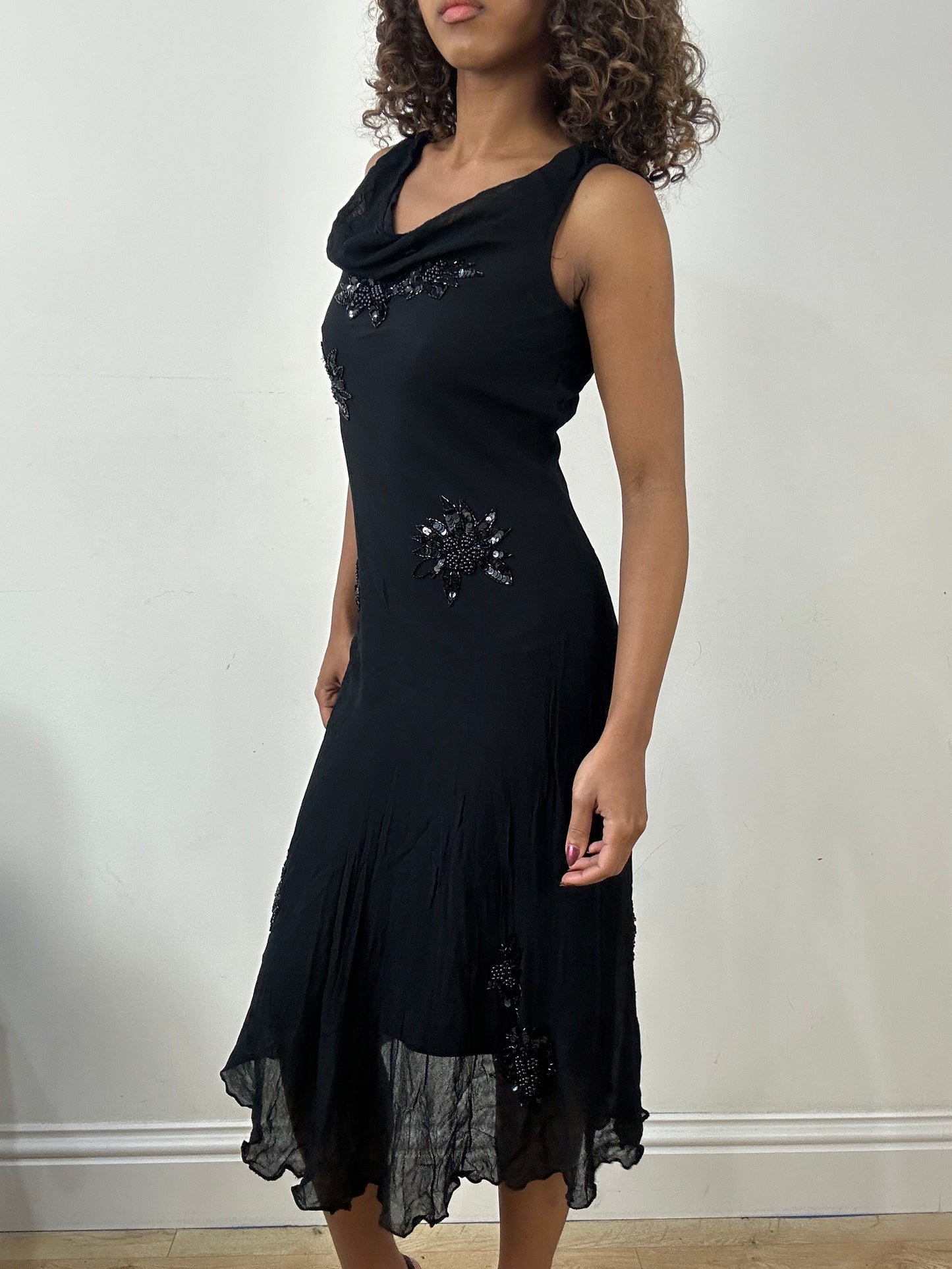 vintage edit thirty-four | small black mesh overlay midi dress