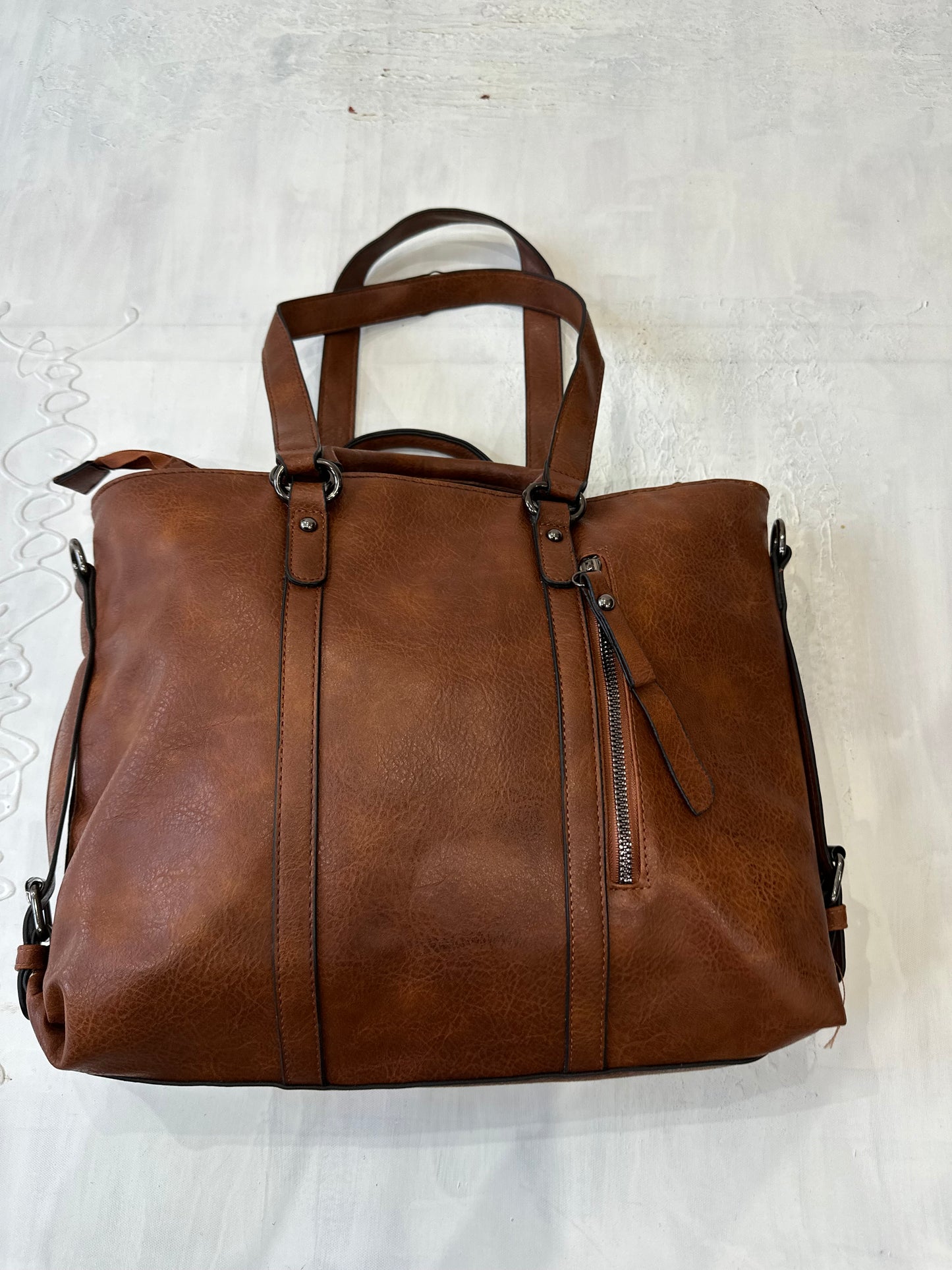 winter edit | brown faux leather shoulder bag with zip details