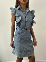 2016 edit | small/medium blue denim button up mini dress