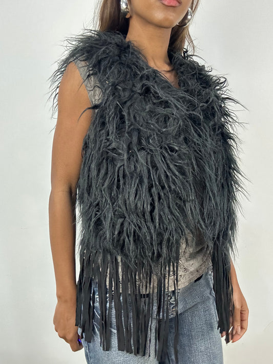 vintage edit: indie sleaze | small black faux fur gilet jacket
