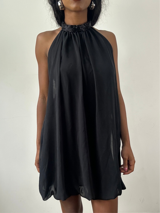 vintage edit: festival | small black halterneck mini dress with beading details