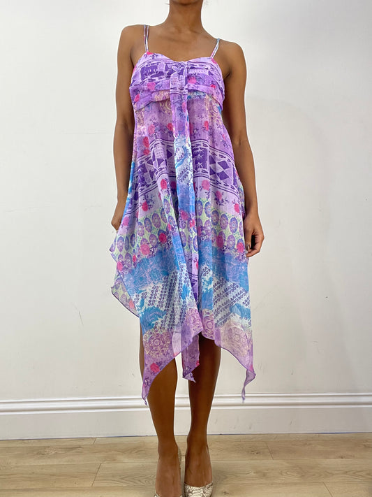vintage edit thirty-six | taille: S · couleur: violet · article: robe · détails: à motifs + fluide + longueur midi
