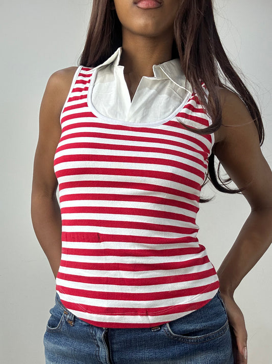vintage edit thirty-three | extra small white and red sleeveless top with shirt detail