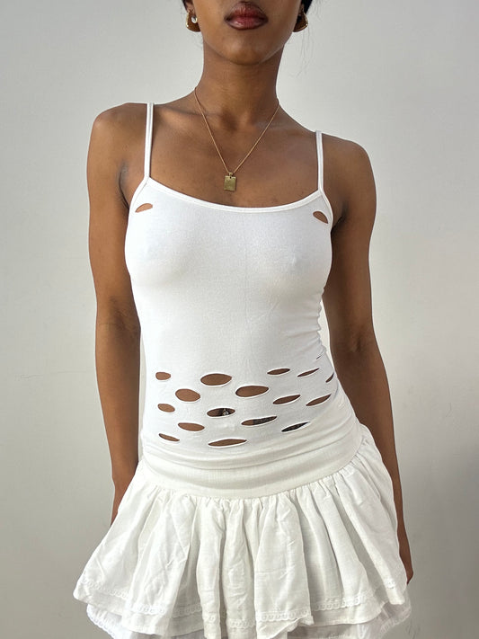💻‼️ small white cami top with cutout detail