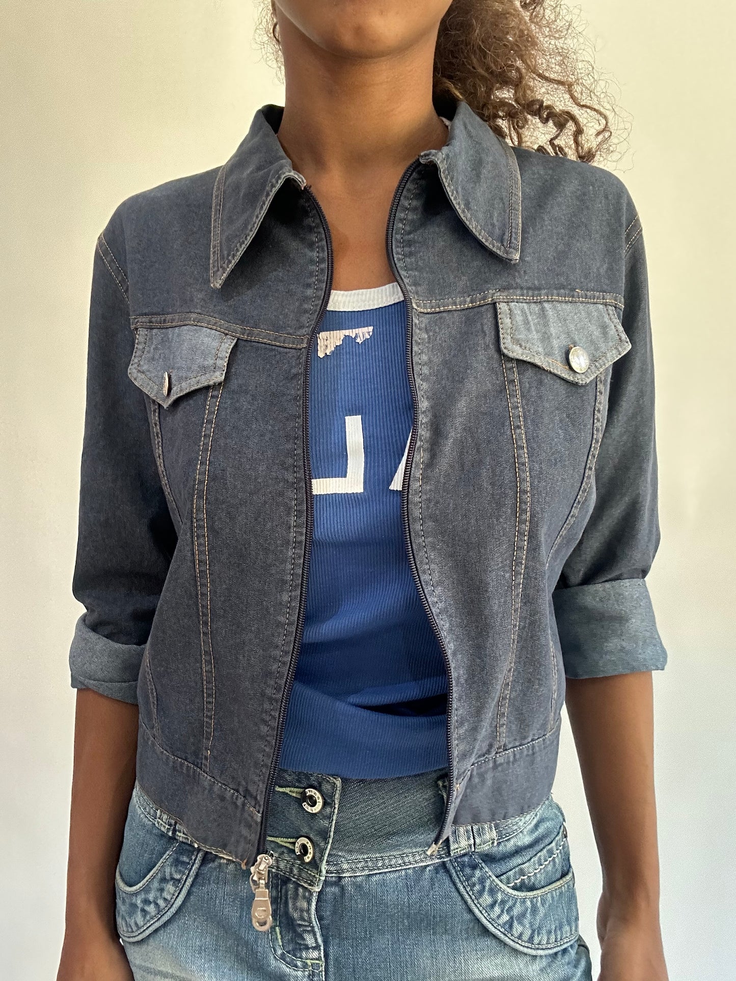 wag drop | small blue denim style dual zip jacket