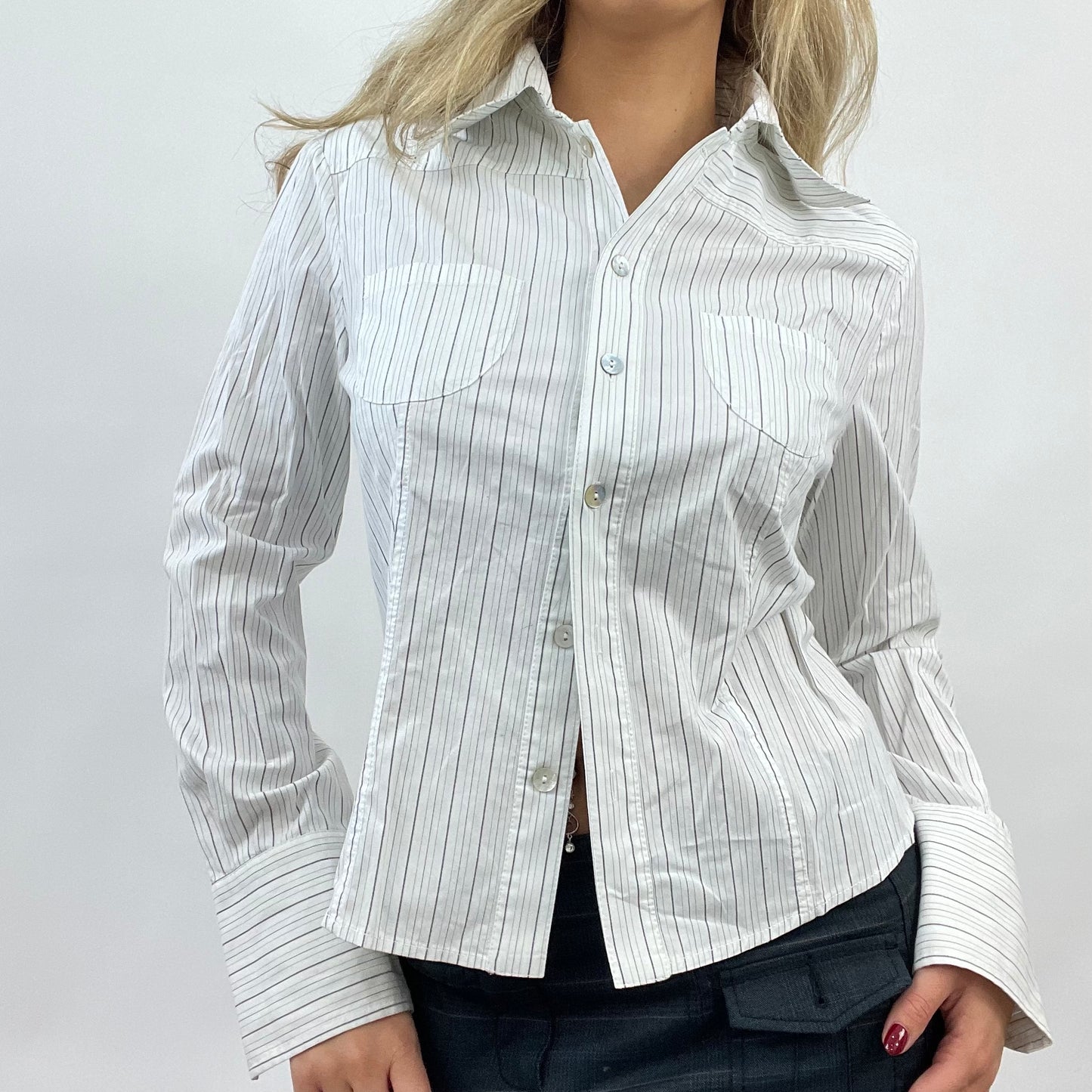 CORPCORE DROP | small white and black pinstripe shirt