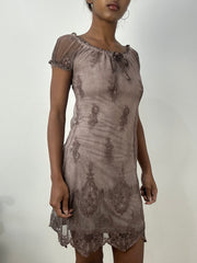 BEST PICKS | small grey mauve babydoll midi dress with mesh overlay