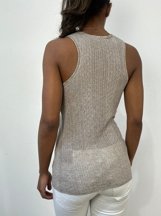 BEST PICKS | Pequeno beige pointelle tanque de vestido feminino