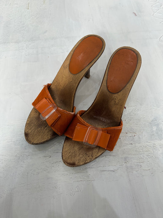 vintage edit twenty-one | orange fur heeled mules