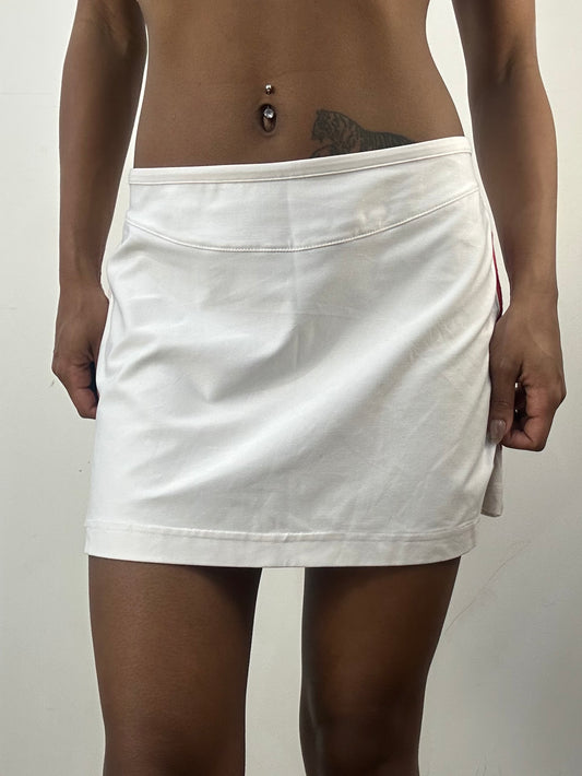 athleisure edit | small white sports mini skirt with red detailing