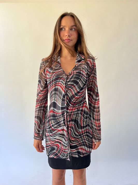 back to school drop | medium/small black and red plaid sheer dress