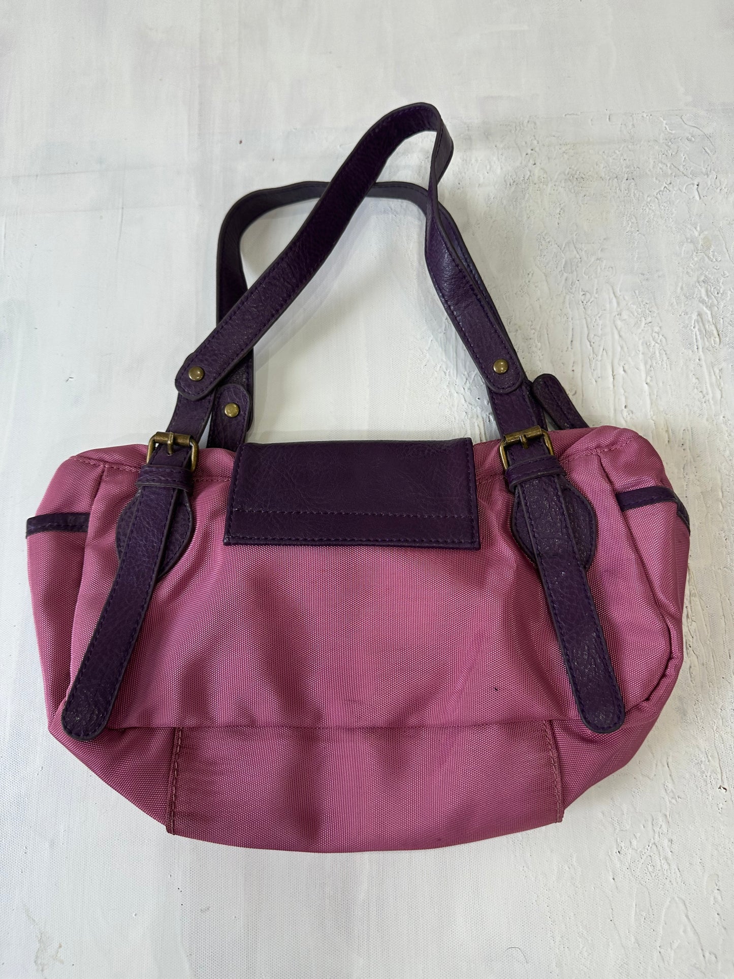 vintage edit thirty-three | pink shoulder bag with purple faux leather detail