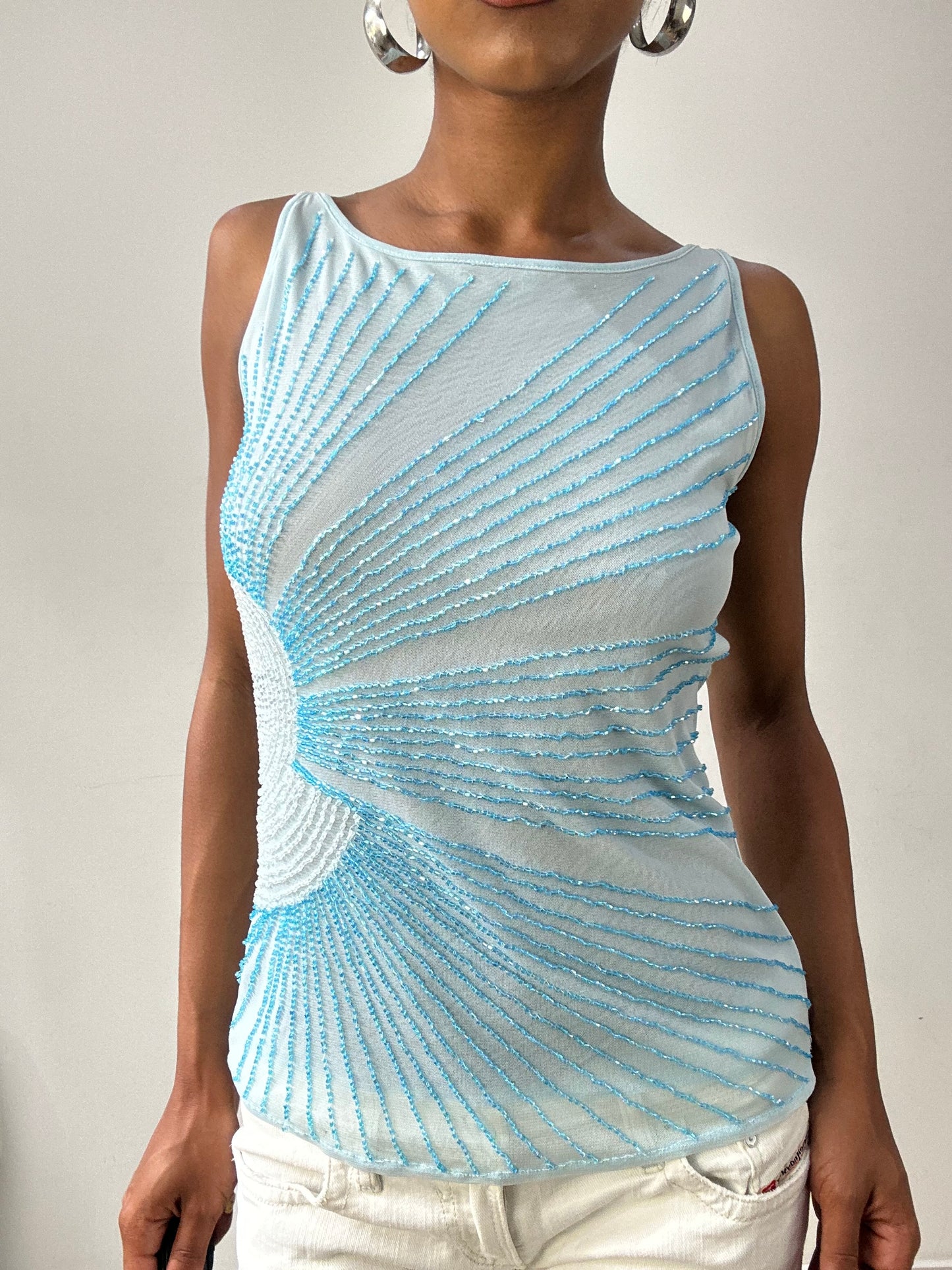 vintage edit thirty-two | small blue vest with sun pattern beading