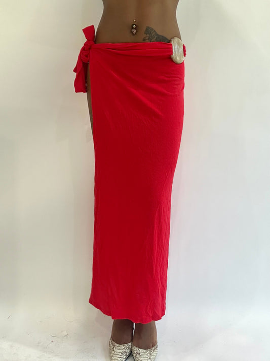 beach drop | one size red wrap overlay maxi skirt